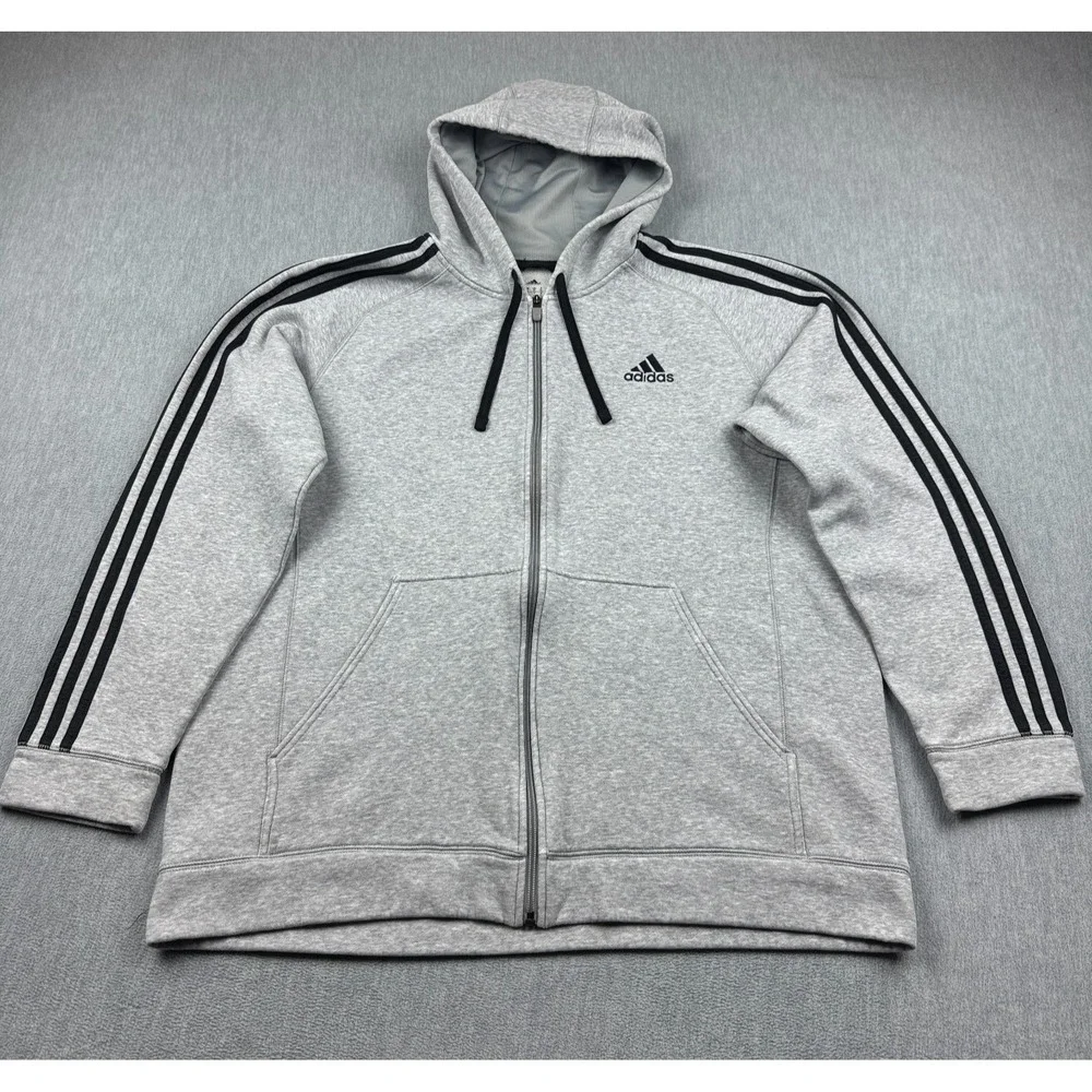 Adidas Hoodie‎ Mens XL Gray Essentials Fleece 3-Stripes Full Zip Hoodie Classic